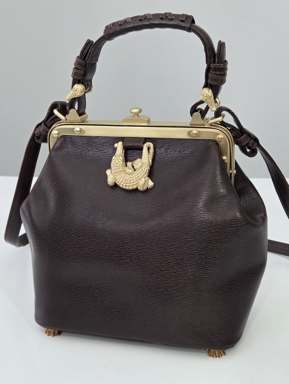 BARRY KIESELSTEIN CORD BROWN LEATHER TROPHY SATCHEL BAG ALLIGATOR FEET - Picture 3 of 16